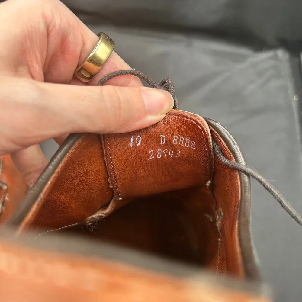 Allen Edmonds Malone Men 10 D Cognac Brown Leather Split Toe Derby Shoes‎ 8888